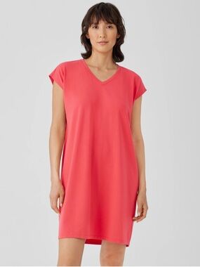 Eileen Fisher Traceable Organic Cotton Jersey V-Neck Dress Watermelon